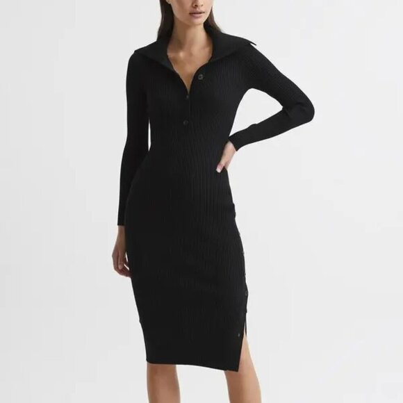 REISS Maddison button collar bodycon midi dress - Picture 1 of 6